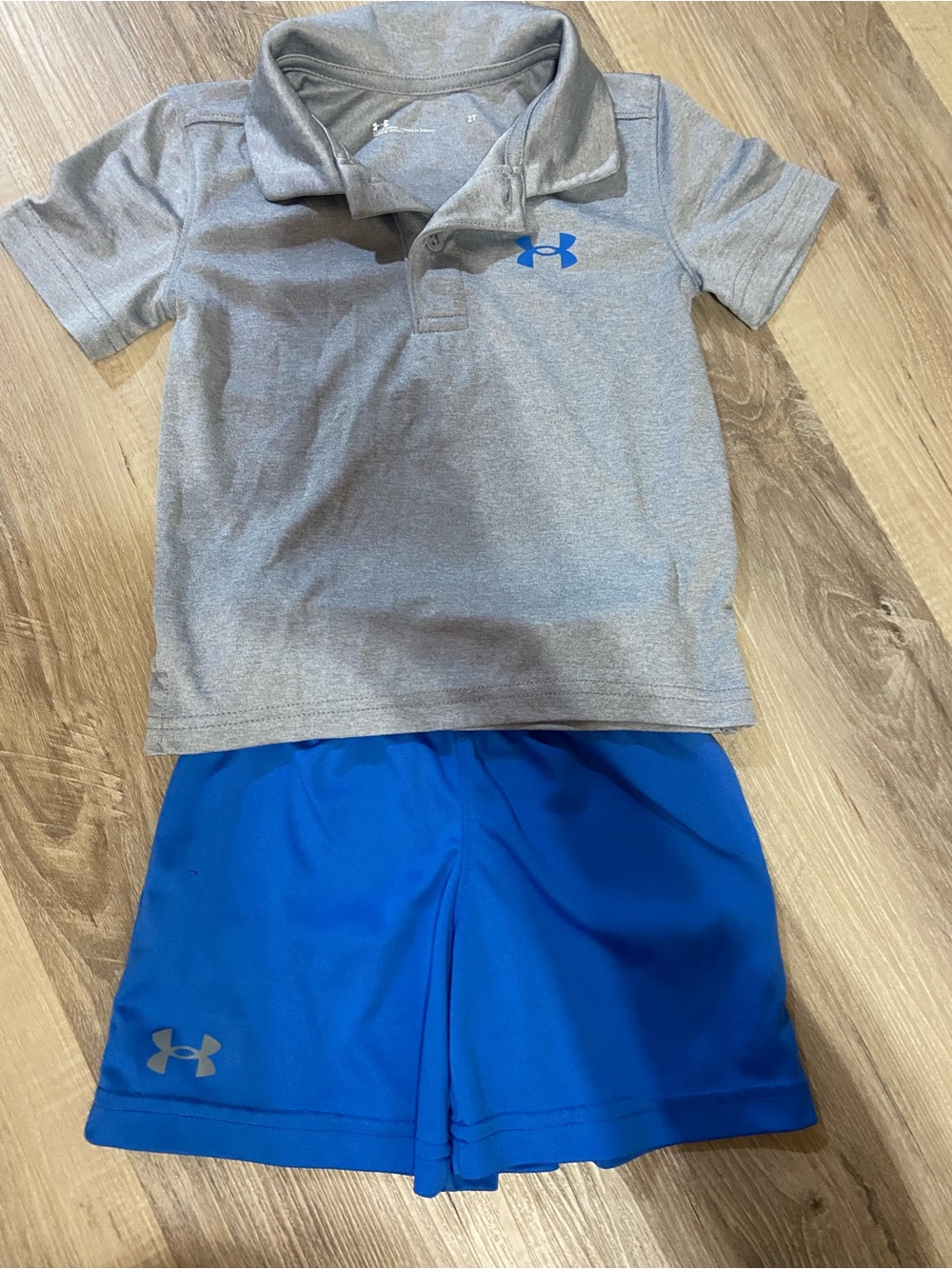 Under Armour Gray Polo and Bright Blue Athletic Shorts Set